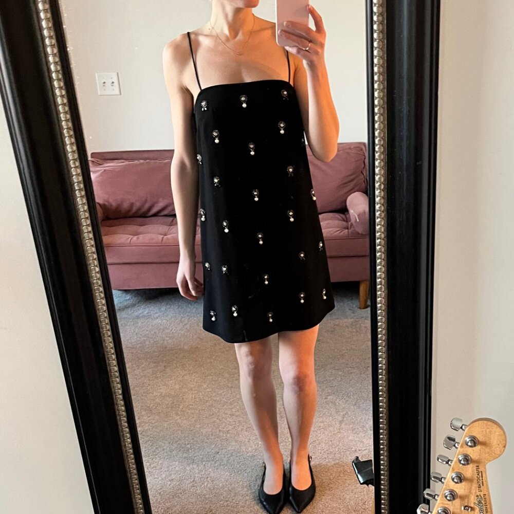 H&M Black Slip Dress with Faux Pearl Embellishments - Picture 3 of 9